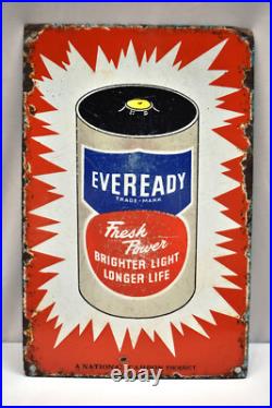 Vintage Eveready Battery Enamel Sign Brighter Light Longer Life 1940s Advertisin Vintage Eveready Battery Enamel Sign Brighter Light Longer Life 1940s Advertisin