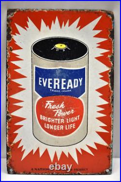 Vintage Eveready Battery Enamel Sign Brighter Light Longer Life 1940s Advertisin Vintage Eveready Battery Enamel Sign Brighter Light Longer Life 1940s Advertisin