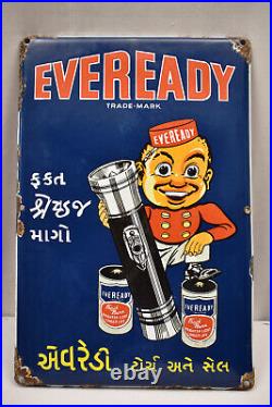 Vintage Eveready Battery Sign Board Porcelain Enamel Depicting Eveready Boy 1