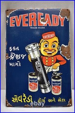 Vintage Eveready Battery Sign Board Porcelain Enamel Depicting Eveready Boy 2