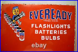 Vintage Eveready Flash Light Batteries Bulbs Sign Board Porcelain Enamel Rare 1