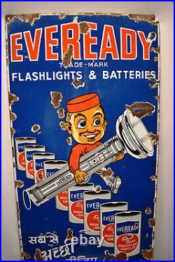 Vintage Eveready Sign Board Porcelain Enamel Flashlight & Batteries Advertising