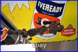 Vintage Eveready Sign Board Porcelain Enamel Torch Cell Bulb Collectibles Rare