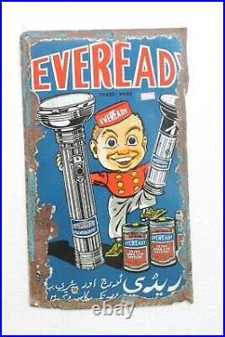 Vintage Eveready Torch & Batteries Advertising Porcelain Enamel Signboard NH3262
