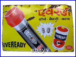 Vintage Eveready Torch Battery Bulb Porcelain Enamel Advertising Sign 36x24 inch