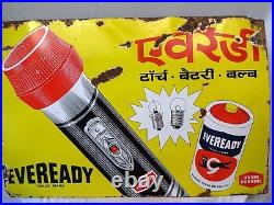 Vintage Eveready Torch Battery Bulb Porcelain Enamel Advertising Sign 36x24 inch