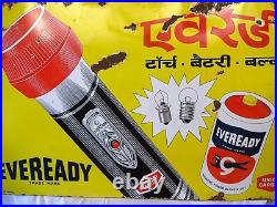 Vintage Eveready Torch Battery Bulb Porcelain Enamel Advertising Sign 36x24 inch