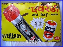 Vintage Eveready Torch Battery Bulb Porcelain Enamel Advertising Sign 36x24 inch