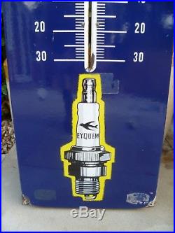 Vintage Eyquem Spark Plug Enamel Sign Thermometer Automobila Classic Car Plugs