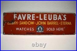 Vintage Favre Leuba Porcelain Enamel Sign 20x6 Bombay Calcutta Watch Advertising