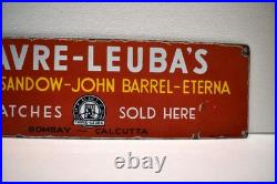Vintage Favre Leuba Porcelain Enamel Sign 20x6 Bombay Calcutta Watch Advertising