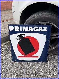 Vintage Flanged Double Sided Enamel Advertising Sign Primagaz / French / Gas