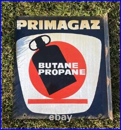 Vintage Flanged Double Sided Enamel Advertising Sign Primagaz / French / Gas