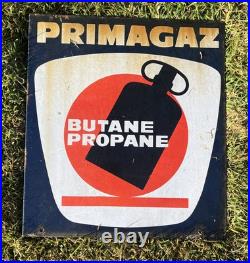 Vintage Flanged Double Sided Enamel Advertising Sign Primagaz / French / Gas
