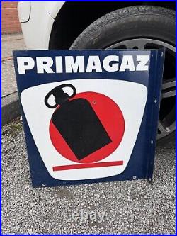 Vintage Flanged Double Sided Enamel Advertising Sign Primagaz / French / Gas