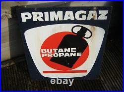 Vintage Flanged Double Sided Enamel Advertising Sign Primagaz / French / Gas