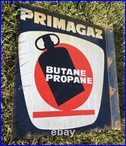 Vintage Flanged Double Sided Enamel Advertising Sign Primagaz / French / Gas