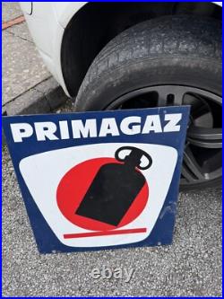 Vintage Flanged Double Sided Enamel Advertising Sign Primagaz / French / Gas