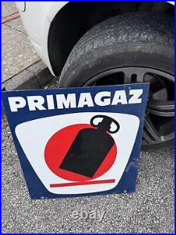 Vintage Flanged Double Sided Enamel Advertising Sign Primagaz / French / Gas
