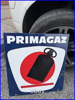 Vintage Flanged Double Sided Enamel Advertising Sign Primagaz / French / Gas