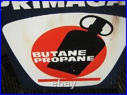 Vintage Flanged Double Sided Enamel Advertising Sign Primagaz / French / Gas