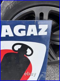 Vintage Flanged Double Sided Enamel Advertising Sign Primagaz / French / Gas