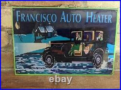 Vintage Francisco Auto Heater Porcelain Metal Parts Sign 12 X 8