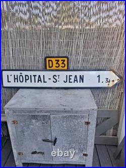 Vintage French 1970s Metal Enamel Hospital Street Road Sign