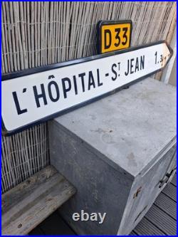 Vintage French 1970s Metal Enamel Hospital Street Road Sign
