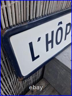 Vintage French 1970s Metal Enamel Hospital Street Road Sign