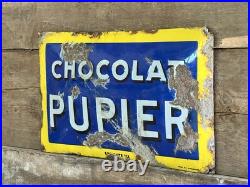 Vintage French Chocolat Pupier Metal Domed Enamel Advertsing Sign Vintage French Chocolat Pupier Metal Domed Enamel Advertsing Sign
