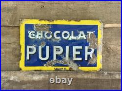 Vintage French Chocolat Pupier Metal Domed Enamel Advertsing Sign Vintage French Chocolat Pupier Metal Domed Enamel Advertsing Sign