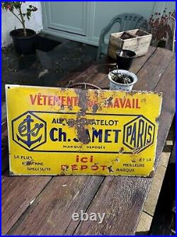 Vintage French Clothing Advertising Enamel Sign Paris