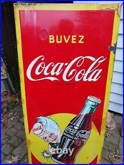 Vintage French Coca Cola Sprite Boy Porcelain Enamel Metal Advertising Sign