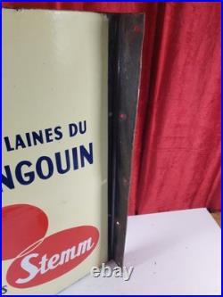 Vintage French Double Sided Enamel Advertising Sign Penguin Shoes