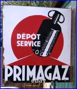 Vintage French Enamel Advertising Sign Double Sided Flanged