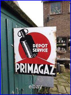 Vintage French Enamel Advertising Sign Double Sided Flanged