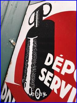Vintage French Enamel Advertising Sign Double Sided Flanged