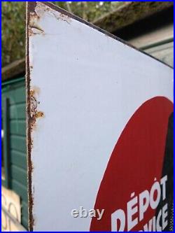 Vintage French Enamel Advertising Sign Double Sided Flanged