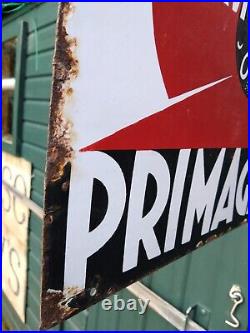 Vintage French Enamel Advertising Sign Double Sided Flanged