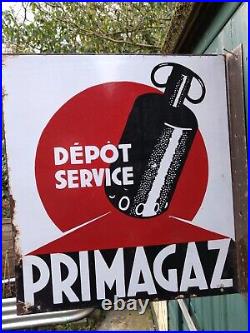 Vintage French Enamel Advertising Sign Double Sided Flanged
