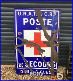Vintage French Enamel Medical First Aid Post Advertising Sign Metal Antique