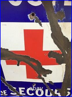 Vintage French Enamel Medical First Aid Post Advertising Sign Metal Antique