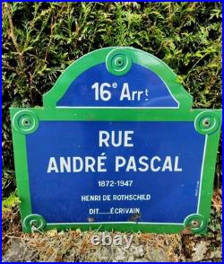 Vintage French Enamel Paris Street Sign Rue Andre Pascal 16th Arrondi