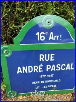 Vintage French Enamel Paris Street Sign Rue Andre Pascal 16th Arrondi