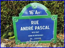 Vintage French Enamel Paris Street Sign Rue Andre Pascal 16th Arrondi