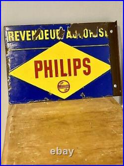 Vintage French Enamel Phillips Radio Sign, Double Sided