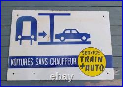 Vintage French Enamel Sign Car And Train
