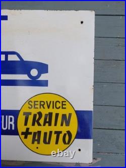Vintage French Enamel Sign Car And Train