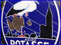 Vintage French Enamel Sign Double Sided Flanged Potasse D'Alsace